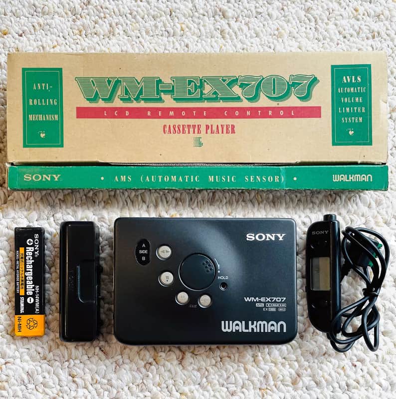 [RARE FULL SET] SONY WM EX707 Walkman Cassette Player, NEAR MINT BLACK, Working !! image 1