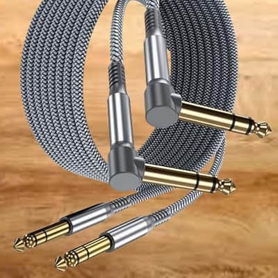 1/4 Quarter Inch TRS Instrument Cable 10ft 2-Pack,Right-Angled to Straight 6.35mm Guitar Bass AMP Cord,6.3mm Male Stereo Audio Line for Electric Guitar,Bass,Keyboard,Mixer,Amplifier,Speaker image 1