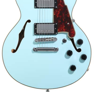 D'Angelico Premier Mini DC Electric Guitar - Sky Blue with Stopbar Tailpiece image 3