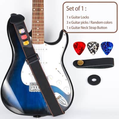Guitar Neck Strap Button and Guitar Strap Locks, Guitar Picks, Acoustic Guitar Strap Lock Adapter Leather Guitar Strap Button for Bass Guitars Ukulele Straps (Black, 3 Suit) image 3