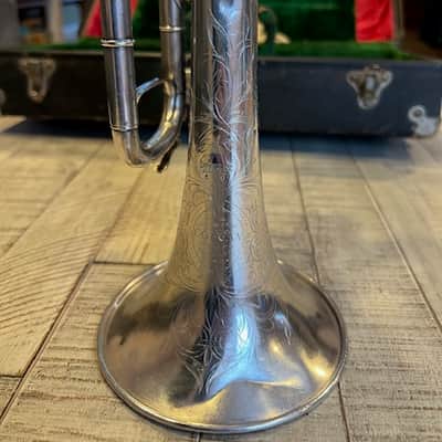 1904 Conn Conqueror Cornet – Silver Plate – Engraved “Exchanged for a Buescher” – King Case image 3