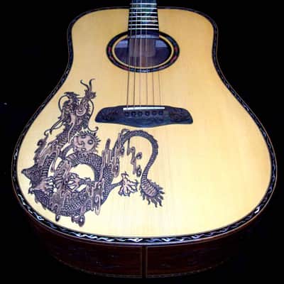 Blueberry Handmade Dreadnought Acoustic Guitar Dragon Motif Built to Order image 4