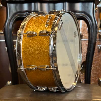 VINTAGE 1960's Ludwig 6.5x14 Snare Drum in Gold Sparkle image 6