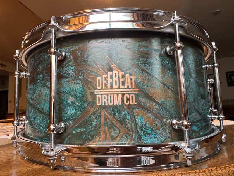 Offbeat Drum Co 6.5 x 14 Copper Snare with Maple Re-Rings / Edges 2025 - Patina and Etched Logo image 1