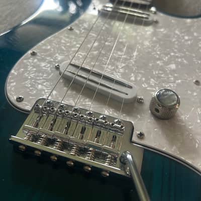 Vintage Johnson by AXL Strat-Style Electric Guitar – Seymour Duncan Pickups – Guyker Bridge – Transparent Blue image 5