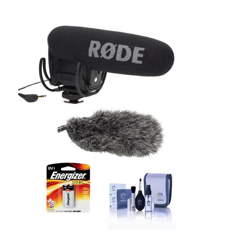 Rode Rode Microphones VideoMic Pro R Cardioid CondenserMic with Rycote Lyre Shock Mount for DSLR Cameras - Bundle with Rode DeadCat VMPR Artificial Fur Wind Shield, Cleaning Kit, 9V MAX Alkaline Battery image 1