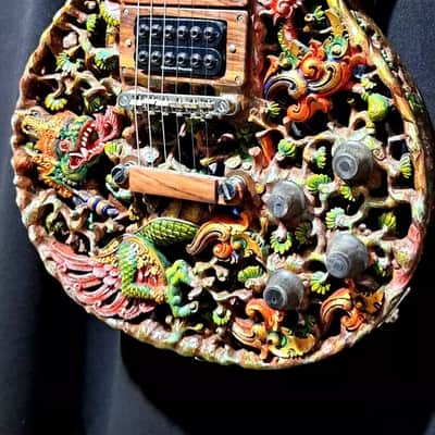 Electric Guitar Handmade by Blueberry, Dragon Motif,  Electric,6 String wood, Floral Guitar,Custom Handcrafted Wooden Guitar, Pretty Guitar, Unusual Guitar image 15