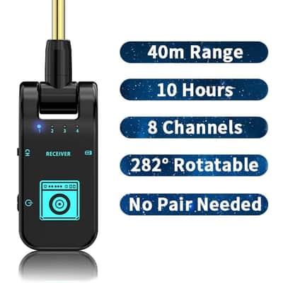 Wireless Guitar System Exclusive, 2.4 GHz Wireless Guitar Transmitter Receiver with 8 Channels, Rechargeable Audio Guitar Transmitter Receiver for Electric Guitar Bass Instruments 48K/16bit (Blue) image 2