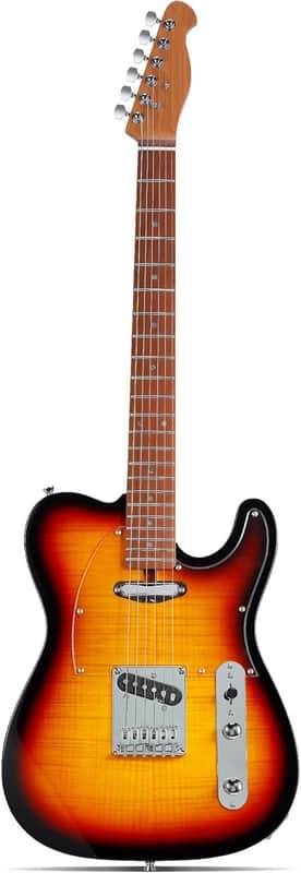 Electric Guitar - Flame Maple Top, Mahogany Body, Maple Neck Pickups, Locking Tuners - Solid Choice for Beginners & Intermediate Players (Sunburst) image 1