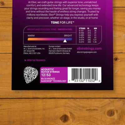 Elixir Nanoweb Coated 80/20 Bronze Acoustic Guitar Strings - 12-53 image 1