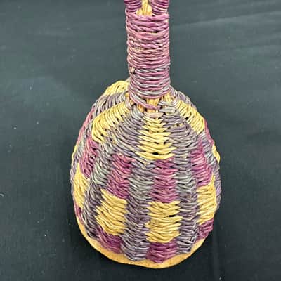 Authentic Caxixi, 5.5" x 3.75"", Colorful Rattan Woven, Dried Gourd Bottom - EXCELLENT image 7