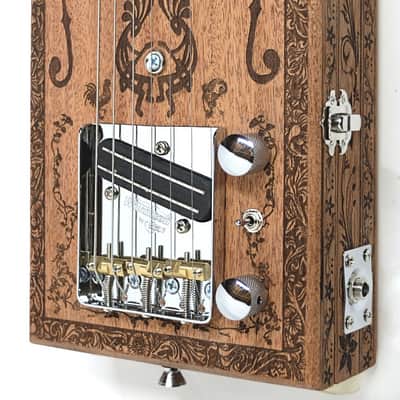 Handcrafted 2 Pickup Engraved Mahogany 6 String Opening Body 24.75"Scale Electric Cigar Box Guitar image 2