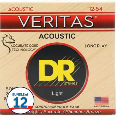 DR Strings VTA-12 Veritas Phosphor Bronze Acoustic Guitar Strings - .012-.054 Light (12 Pack) image 2