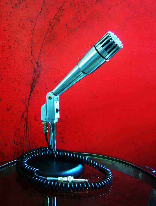 Vintage 1960's Lafayette 99-45460 dynamic Satin Chrome microphone w desk stand & cable Lafayette Olson Midland # 1 image 1