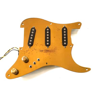 Schecter complete F500t Stratocaster monstertone single coil pickup assembly with brass pickguard image 1