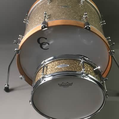 C&C Custom 2 Piece Jazz Bop Kit 18” Bass + 13” Snare Ginger / Champagne Glass Glitter Made in USA Maple Shells image 13