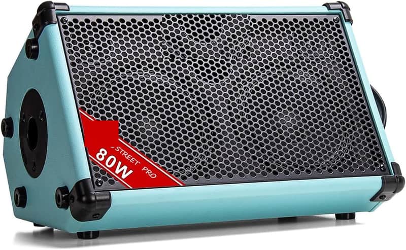 Powered Acoustic Guitar Amplifier- Portable Bluetooth Speaker 80W W/Battery with Reverb Chorus Delay Effect, 6 Inputs,3 Band EQ, Blue image 1