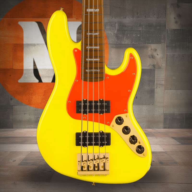 Fender MonoNeon Jazz Bass V, Maple Fingerboard - Neon Yellow image 1