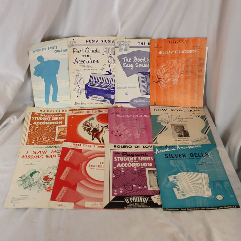 Lot of 12 Used Vintage Accordion Sheets - Beginner Sheets for Students (Harms, Alfred, O Pagani) image 1