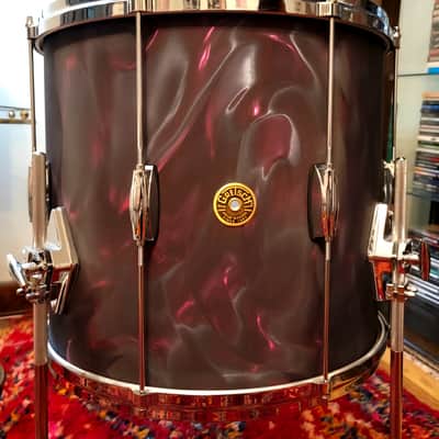 Gretsch 14"x16" FLOOR TOM w/Legs USA Custom Heritage Lugs - Black Satin Flame Nitron Wrap *EXCELLENT* 2024 image 2