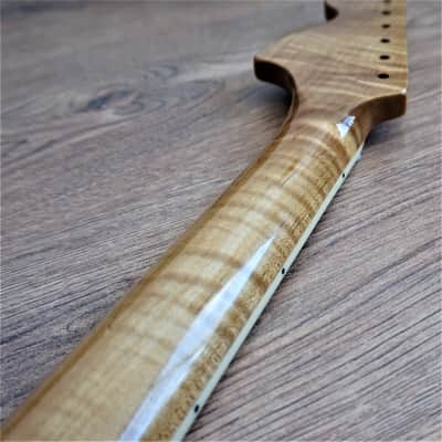 Stratocaster Rosewood and Roasted Flame Maple Guitar Neck 70s Large Headstock  with Pearl Inlays image 8
