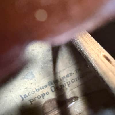 Antique Jacobus Stainer-Style Full-Size Violin – 1635 Label, Bow & Case Antique Jacobus Stainer-Style Full-Size Violin – 1635 Label, Bow & Case Unknown  - warm amber-brown finish, attractive figured maple back and sides image 20
