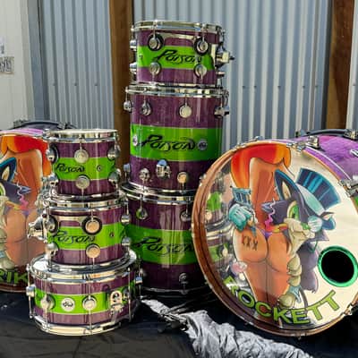 Rikki Rocket's Poison, 2018 Nothing But a Good Time Tour DW Cherry Mahogany 8-Piece Drum Set, Custom Poison Graphic, Autographed!! image 24