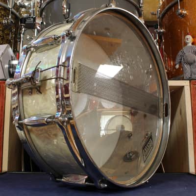 1960s Gretsch 5.5x14 Name Band Snare Drum in White Marine Pearl image 5