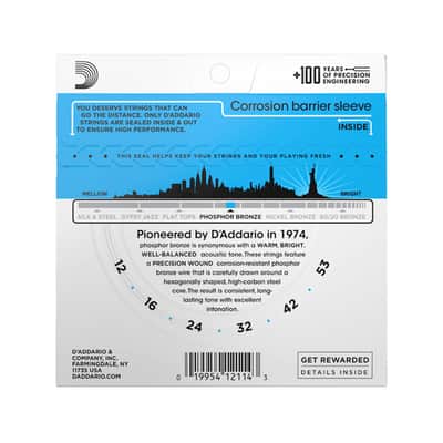 D'Addario EJ16 Phosphor Bronze Light Acoustic Guitar Strings 12-53 image 2