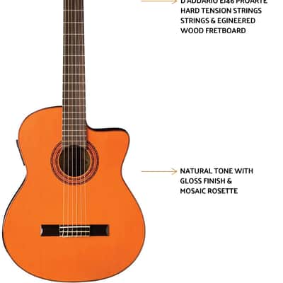 Washburn Classical Cutaway Acoustic Electric Guitar, Natural (C5CE-A-U) image 2