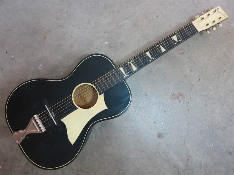 Vintage 1940s Superior Parlor Guitar Yellow Deco Art Stencil Oahu Regal Harmony image 1