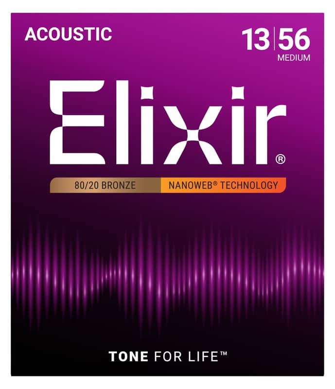 Elixir Nanoweb Acoustic 80/20 Bronze Strings, Medium 13-56 image 1