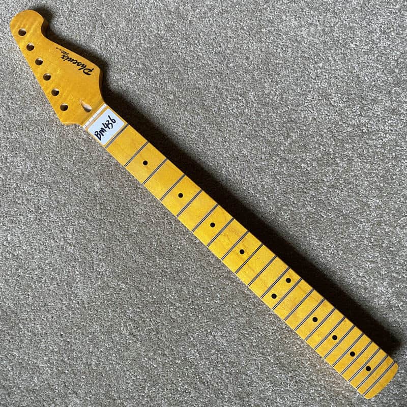 Yellow Tiger Maple Wood Guitar Strat Style Neck, 22 Frets image 1