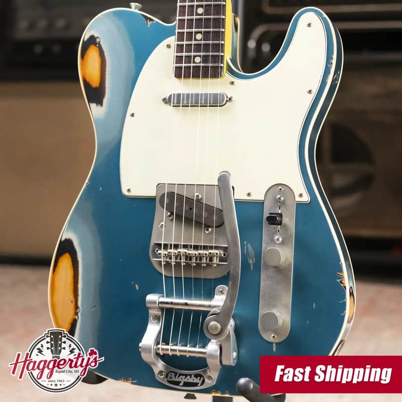 Nash T-63 Double Bound with Bigsby Electric Guitar - Ocean Turquoise Metallic over 2-Tone Burst with Hardshell Case image 1