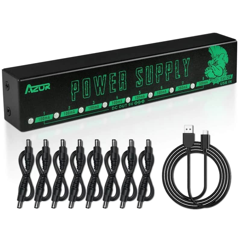 AZOR Effect Pedal Power Supply Mini Power Adapter 9V Output 8 Ways USB 5V Input image 1