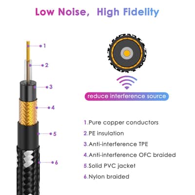 10FT 2 Pack Instrument Cable - Electric Guitar & Bass Guitar Cable with Right Angle 1/4 Inch Connector - Black & White image 3