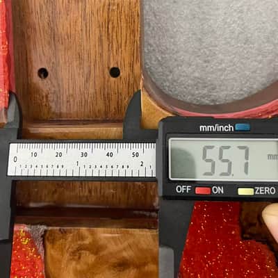 Vibrato system Headless Electric Guitar Body | Mahogany Core with Burl Top & Red Resin Inlay  2. Headless Style Guitar Body, Mahogany Base + Burl Wood & Sparkle Red Resin Finish image 2