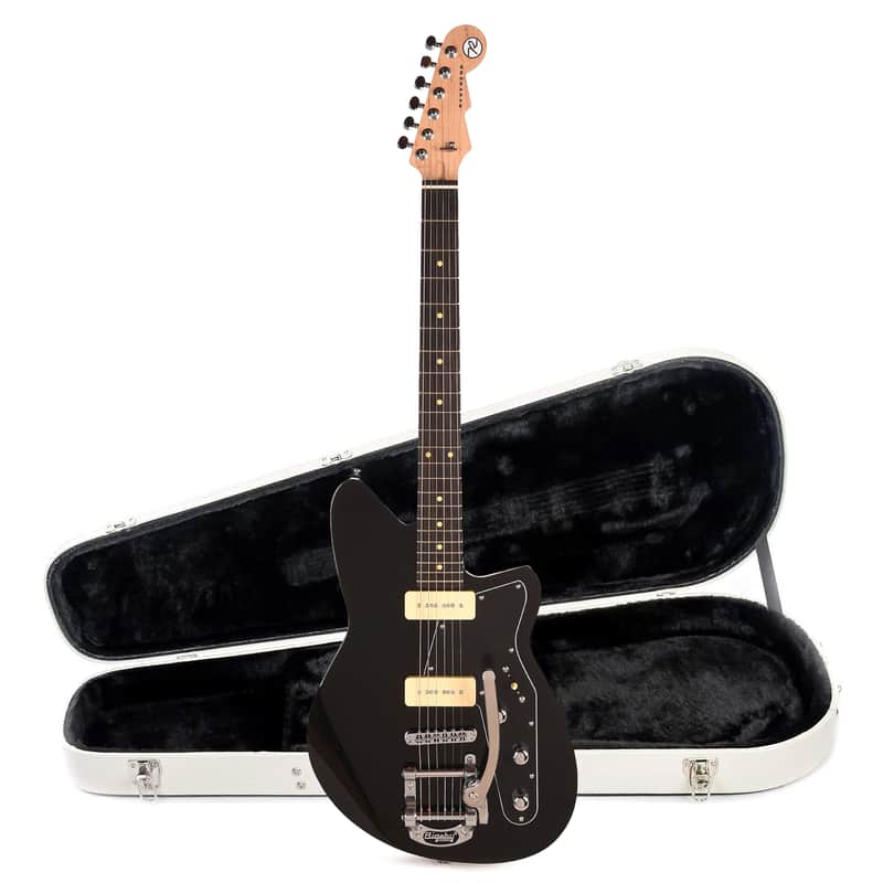 Reverend Jetstream 290 w/ Bigsby Electric Guitar Midnight Black and Teardrop Two Tone Case Bundle image 1
