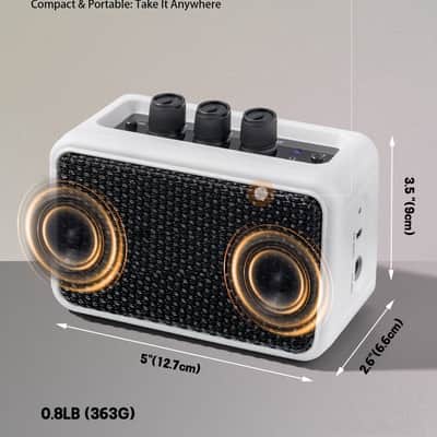 Mini Guitar Amplifier - 5W Dual Speaker BT Wireless Guitar Amp， Rechargeable Battery, Clean/Overdrive Modes, Headphone Jack,Ideal for Practice & Performance (White) image 2
