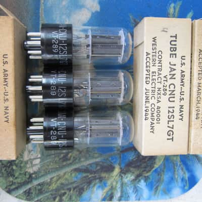 3 NOS JAN CNU 12SL7GT, VT-289 Western Electric, National Union Vintage Tubes, Black Plates, D Getters, 1944, Boxes, NEW 1944 image 1