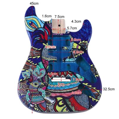 Custom Blue Pattern Finish Guitar Strat Style Poplar Wood Body image 6