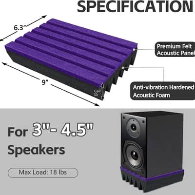 Speaker Isolation Pads for 3–4.5 Inch Studio Monitors – Acoustic Foam Wedge Riser Mats with Felt Surface for Desktop Speakers, Subwoofer, Bass Speakers & Home Theater Audio image 2