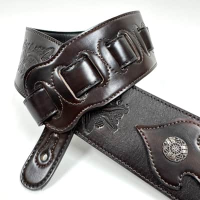Walker & Williams LIP-05 Matte Copper Carved Leather Spade Cut Strap with Tooled Cross and Thorns image 6