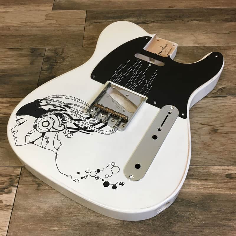 FRANCHIN Mars guitar body White Black Ink Handmade Indie Drawing Relic Aged Alder T-Style Made in Italy - Stock piece #11751221 image 1