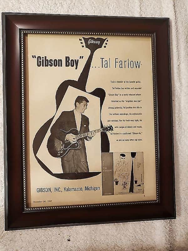 1957 Gibson Guitars Promotional Ad Framed Tal Farlow Gibson ES-350 Original image 1