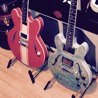 Gibson ES-333 Tom Delonge 2009 Ember Red w/ Cream racing stripes image 8