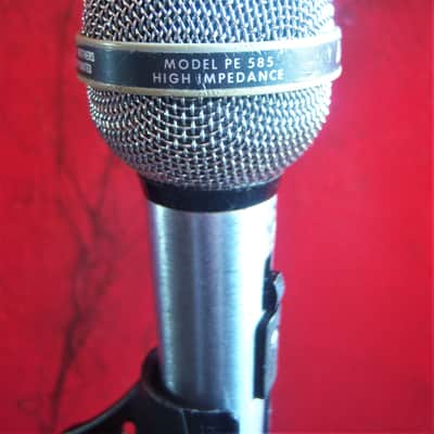 Vintage 1970's Shure PE-585 dynamic cardioid microphone Satin Chrome w mic clip image 8