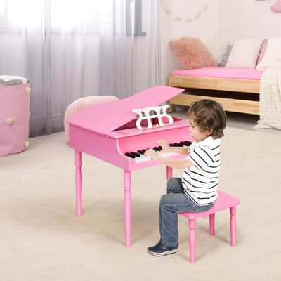 Classic 30-Key Baby Grand Piano Toy for Toddlers | Vibrant Wooden Piano with Bench | Perfect Birthday Gift for Children Ages 3-8 (Hot Pink) image 3