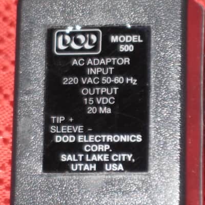 new old stock (1980s) genuine DOD 500 AC Adaptor (for Performer Pedals) 1/4" jack end (for European power outlets INPUT: 220 VAC, 50 HZ // OUTPUT:  20 VDC, 20 mA) image 4