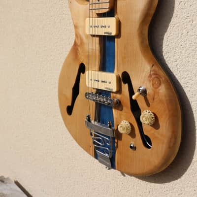 Timo Blue River - Handmade Beech Oak Semi-Hollow Epoxy River Luthier-Built Electric Guitar - Unique Shape image 5